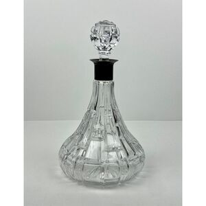 Antique c. 1920 Art Deco Silver Collared Bold Cut Ship’s Decanter w/ Stopper EB2